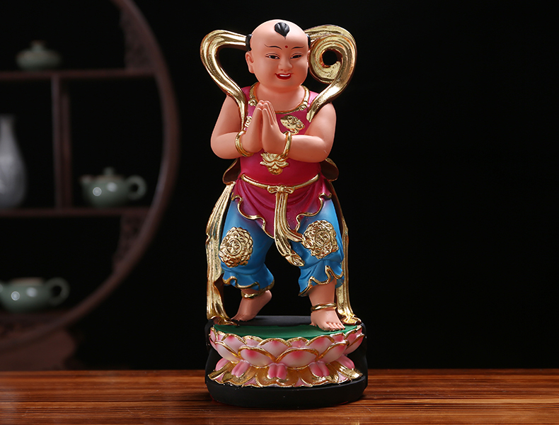 金童玉女摆件供奉家用善财童子龙女居家客厅树脂佛像童男童女 12英寸