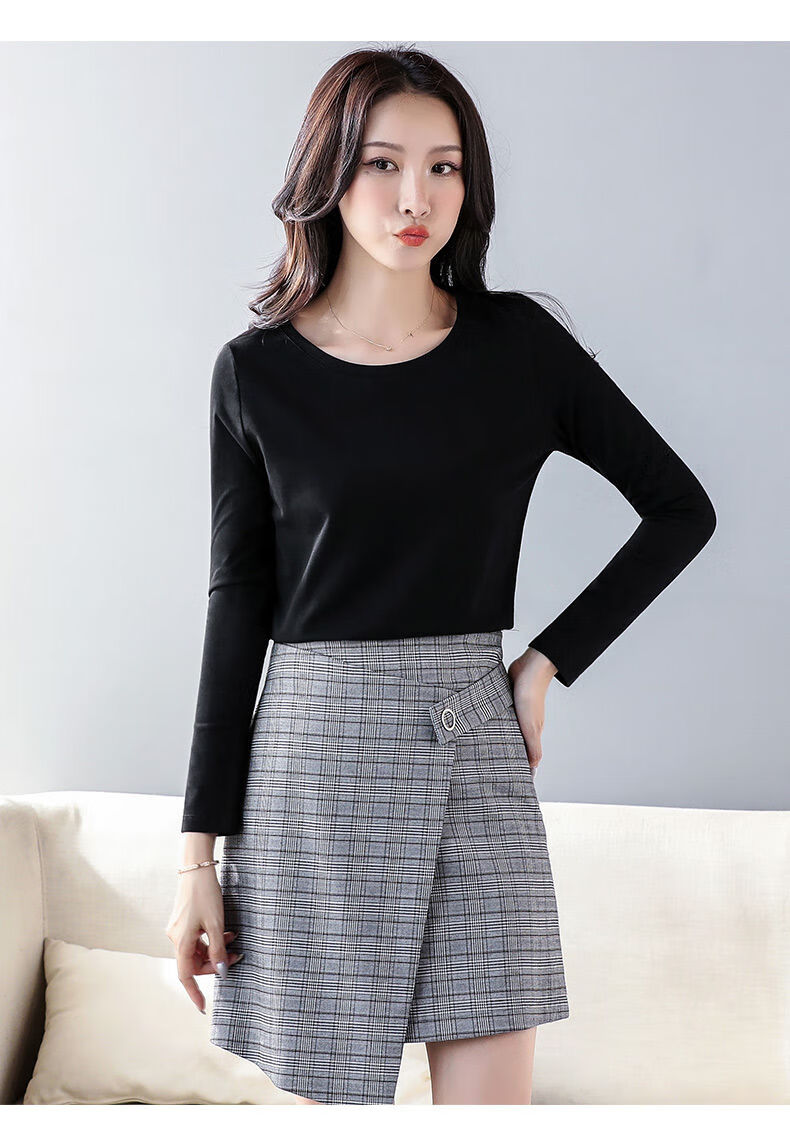 女装 t恤 帕兰朵(plandoo) 黑色打底衫女薄款20春秋季洋气内搭低圆领