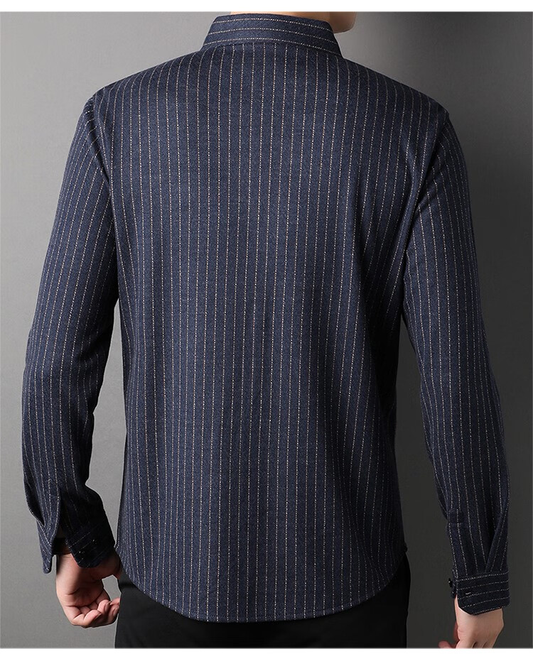 梦特娇官方旗舰男装秋冬季长袖羊毛衬衫商务休闲爸爸装翻领衬衣 66262