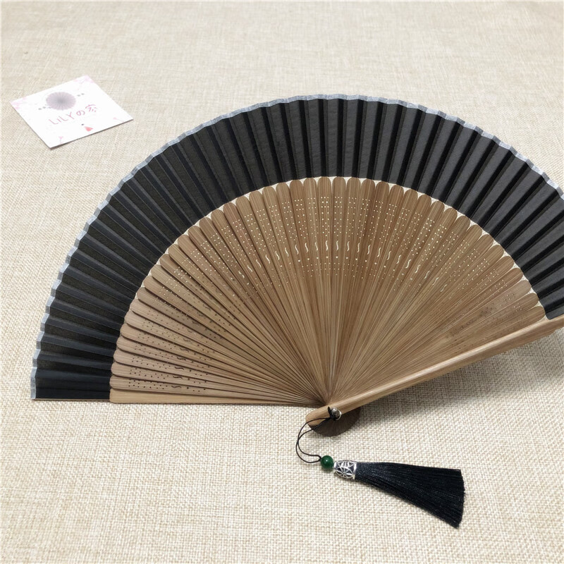 7寸日式和风折扇纯色真丝竹扇礼品扇男女夏季扇子 夏季折叠扇 无邪-绛