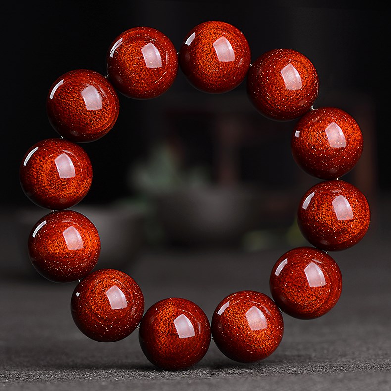 小叶紫檀手串 紫檀檀香文玩佛珠 印度手串龙鳞纹满金星20mm泥料玻璃底