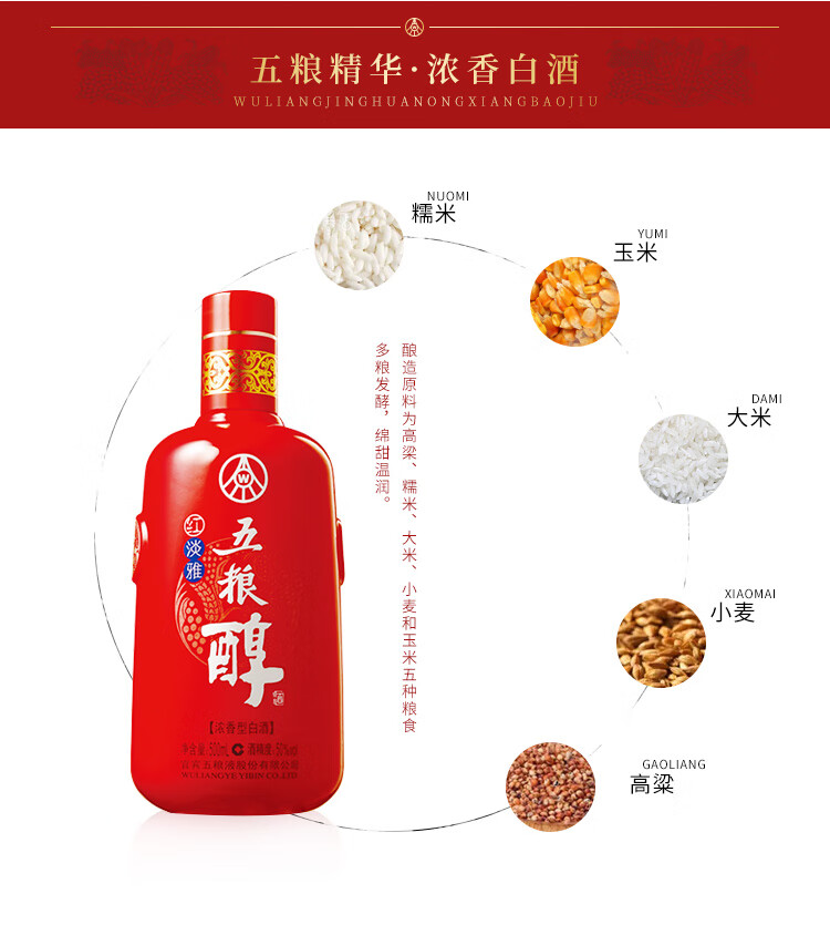 五粮液股份公司50度五粮醇浓香型白酒红淡雅红铁盒扁盒500ml6瓶整箱