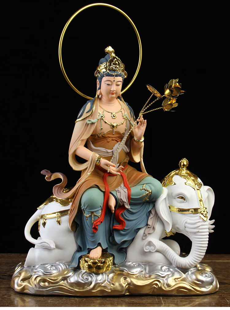 文殊菩萨普贤菩萨佛像供奉家用树脂华严三圣佛坐骑狮子文殊摆件 12