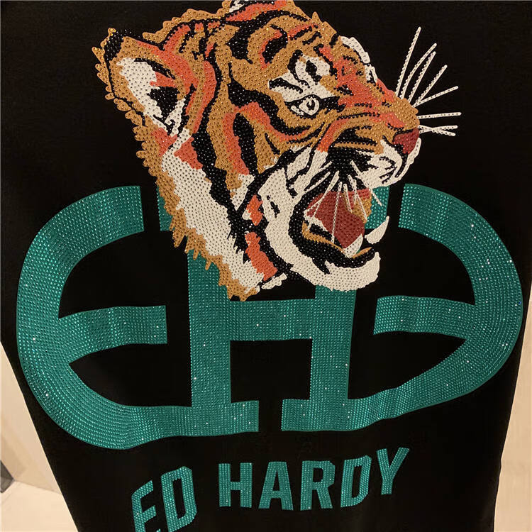 edhardy埃德哈迪2020春夏新品烫钻老虎头字母纯棉圆领半袖男女t恤