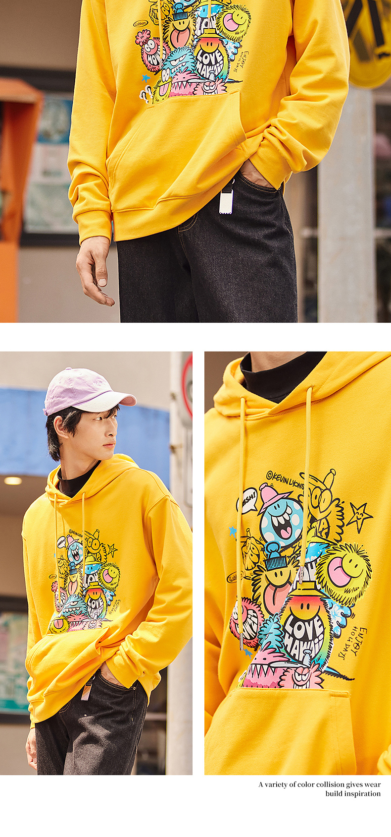 情侣装美国艺术家kevinlyons联名卡宾男装潮流涂鸦风印花长袖卫衣h煤