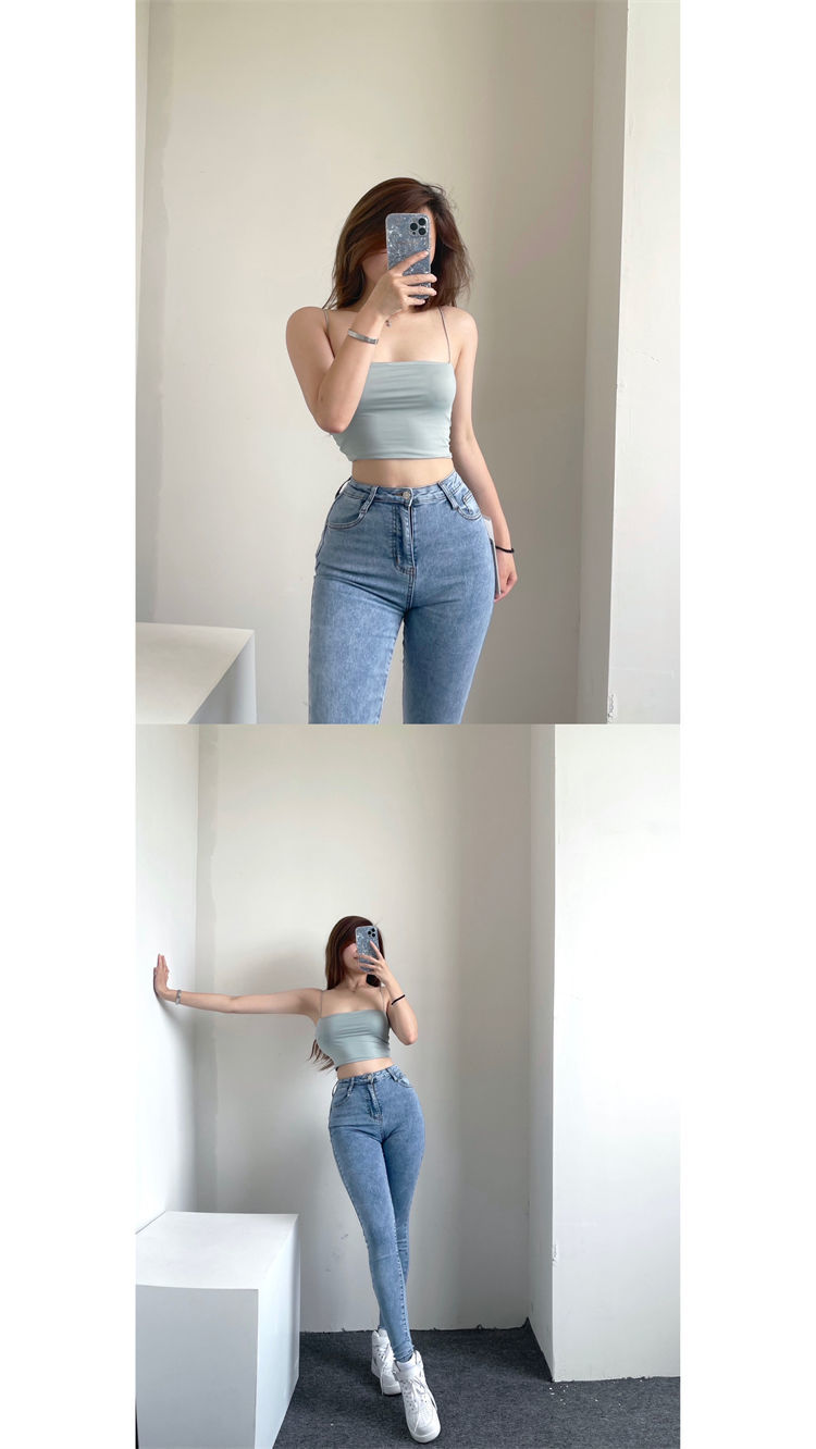 抖音网红同款高腰弹力牛仔裤女蜜桃臀紧身翘臀显瘦包臀小脚铅笔靴裤