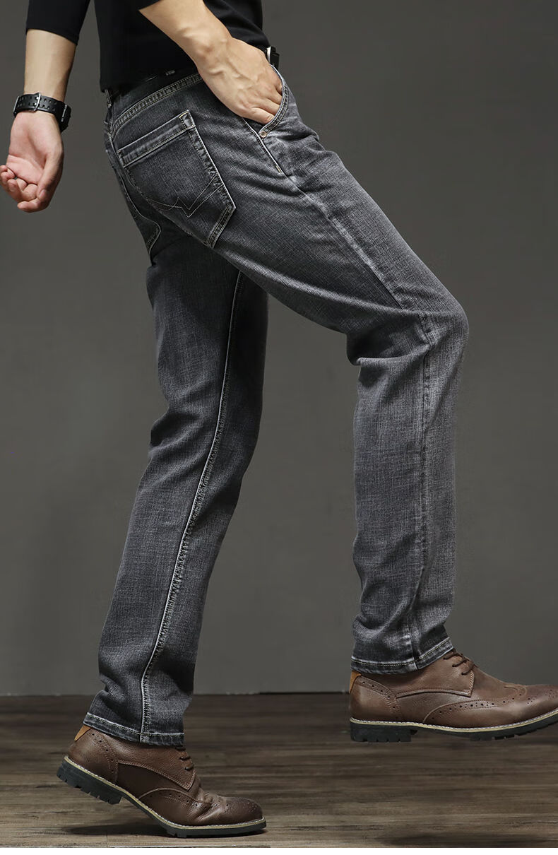 牛仔裤男直筒新品黑色牛仔裤男士秋冬款弹力直筒休闲斜口袋加肥大码