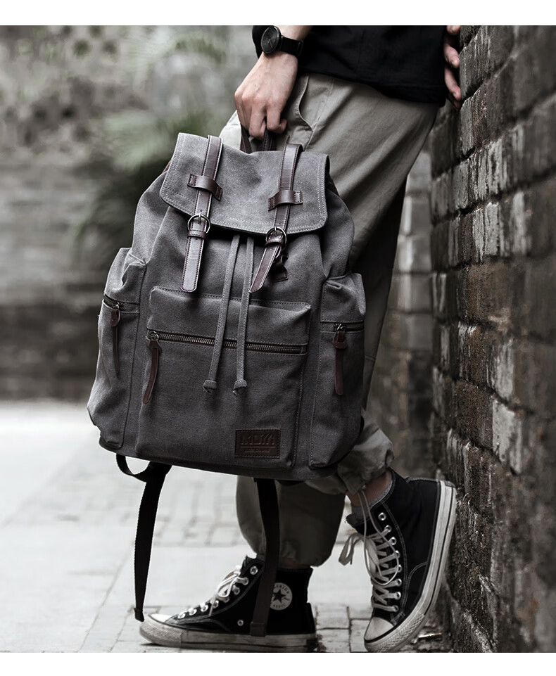 Fanzhe Canvas Casual Simple Backpack Men Korean Style Travel Bag Trendy High School Student Schoolbag 3