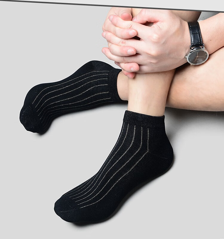 第五代抗菌技术aun爱优恩银丝抗菌袜子男士防臭袜透气纯黑色元素短袜6