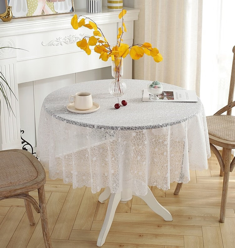 uhfr 圆形小圆桌桌布感蕾丝白色纱刺绣花镂空餐台布家用轻奢 ins风