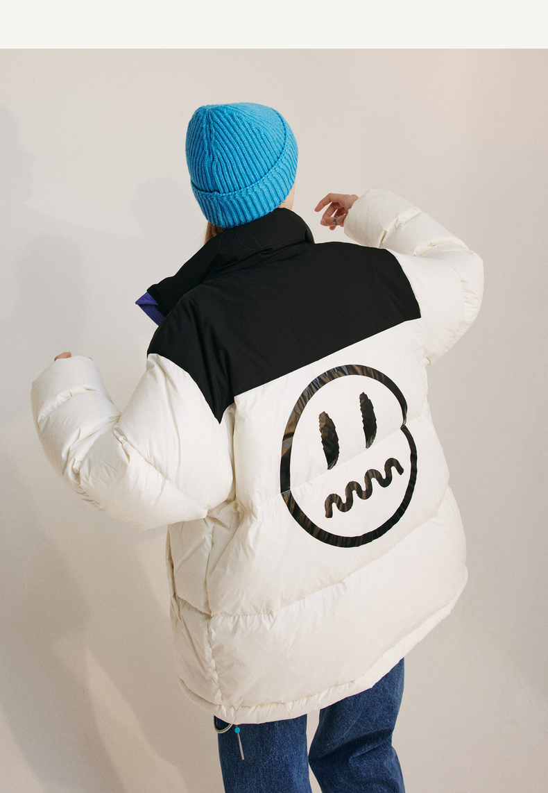 beaster小恶魔鬼脸水洗牛仔撞色拼接羽绒服街头时尚冬季