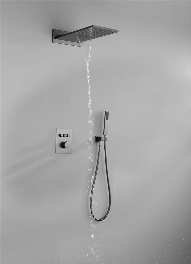汉斯格雅飞雨瀑布恒温入墙式淋浴花洒套装隐藏式全铜龙头智能家用