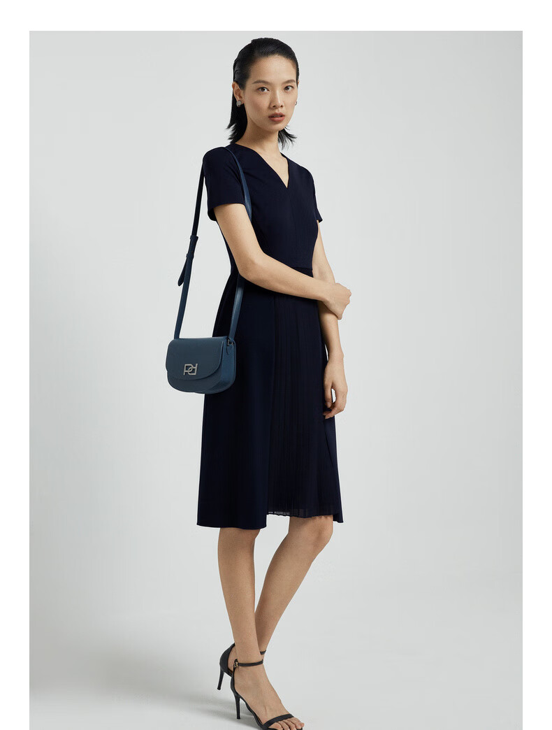 ports宝姿2020春夏新品女装v领百褶连衣裙ll8d239kwb022 navy 8
