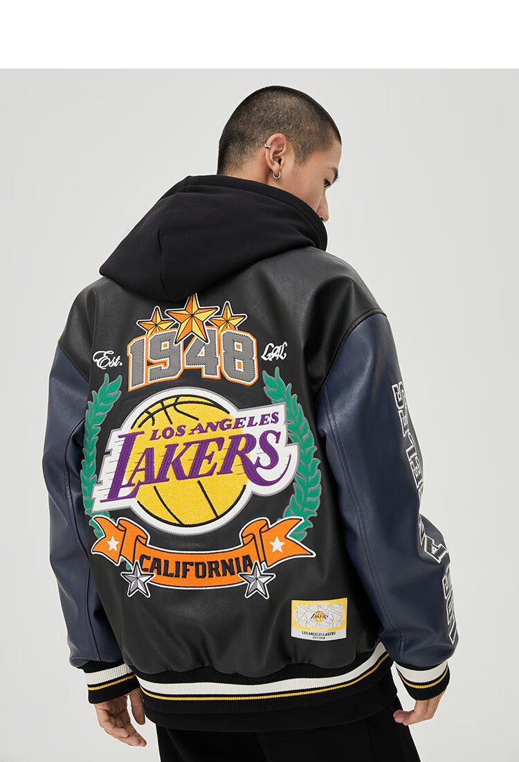 jackjones杰克琼斯冬季男士nba联名湖人队潮流时尚字母夹克棉服外套男