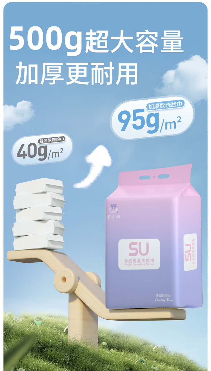 苏小咪一次性洗脸巾 100%纯棉棉柔巾擦脸洁面巾大尺寸20*20cm加厚款面巾 厚款 140抽 全面加厚500g