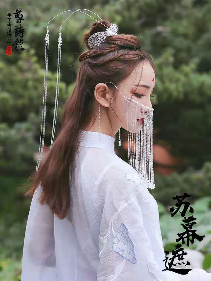 汉服头饰冠女古风简约饰魏晋古装凤冠复古流苏簪子夹饰品银色冠簪一个