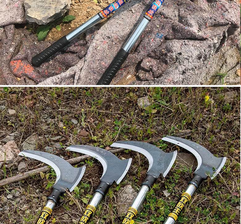 高锰钢双镰刀农用加厚不锈钢柴刀长柄除草户外 割草刀 市场版高锰钢双