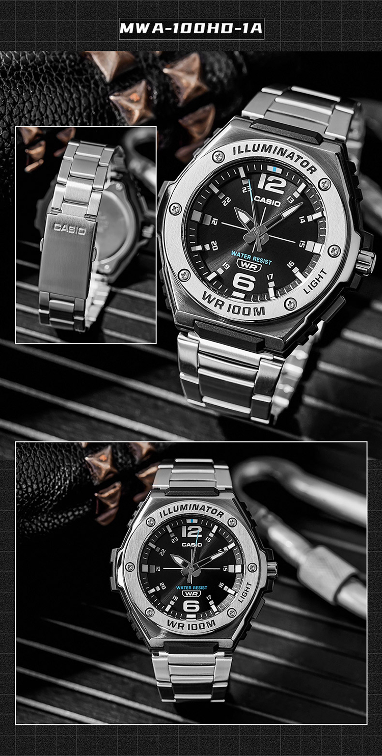 卡西欧(casio)男表商务休闲时尚皮带防水石英表 学生运动手表 mcw-100