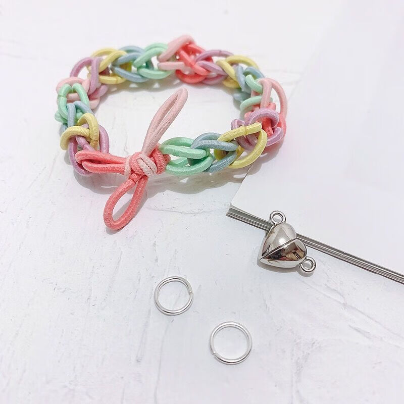 小皮筋编织diy爱心相吸磁石情侣手链配件手环配饰送男友女友sn9614