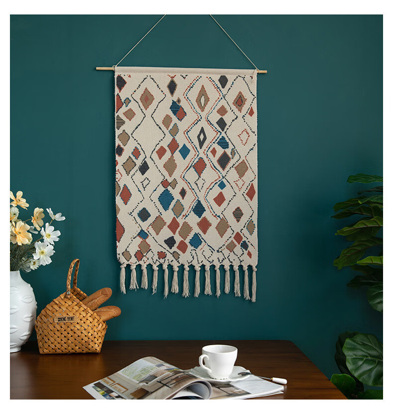 白萱壁毯墙面装饰布棉纱简约背景布手工编织棉纱挂毯家居装饰布艺挂画