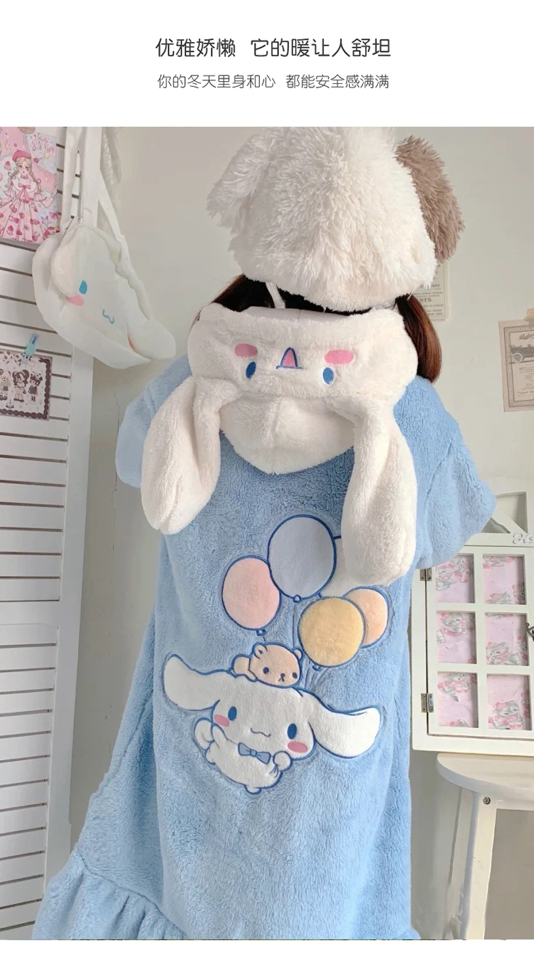 玉桂狗睡衣少女珊瑚绒睡袍女学生中长款秋冬季玉桂狗加厚软妹大耳狗