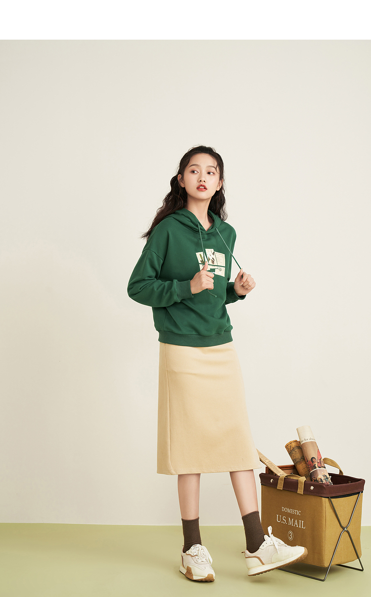 连帽卫衣女2022春季新款潮套头印花休闲时尚个性慵懒百搭卫衣浅杏色m