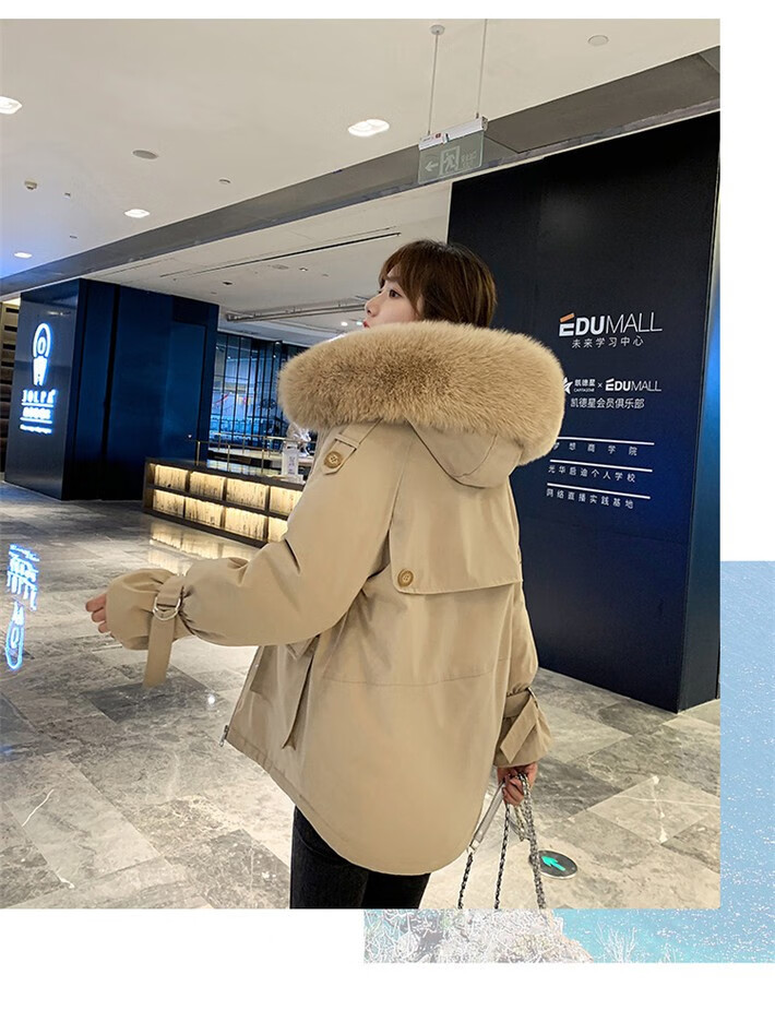 105925-【速推精选】拉夏贝尔棉服女21年冬季女装新款冬装派克服女气质棉衣女 米白色 XL-详情图