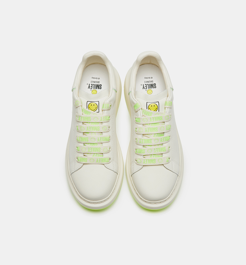 smiley笑脸小白鞋2022夏平底厚底百搭运动休闲板鞋情侣款白色女款35
