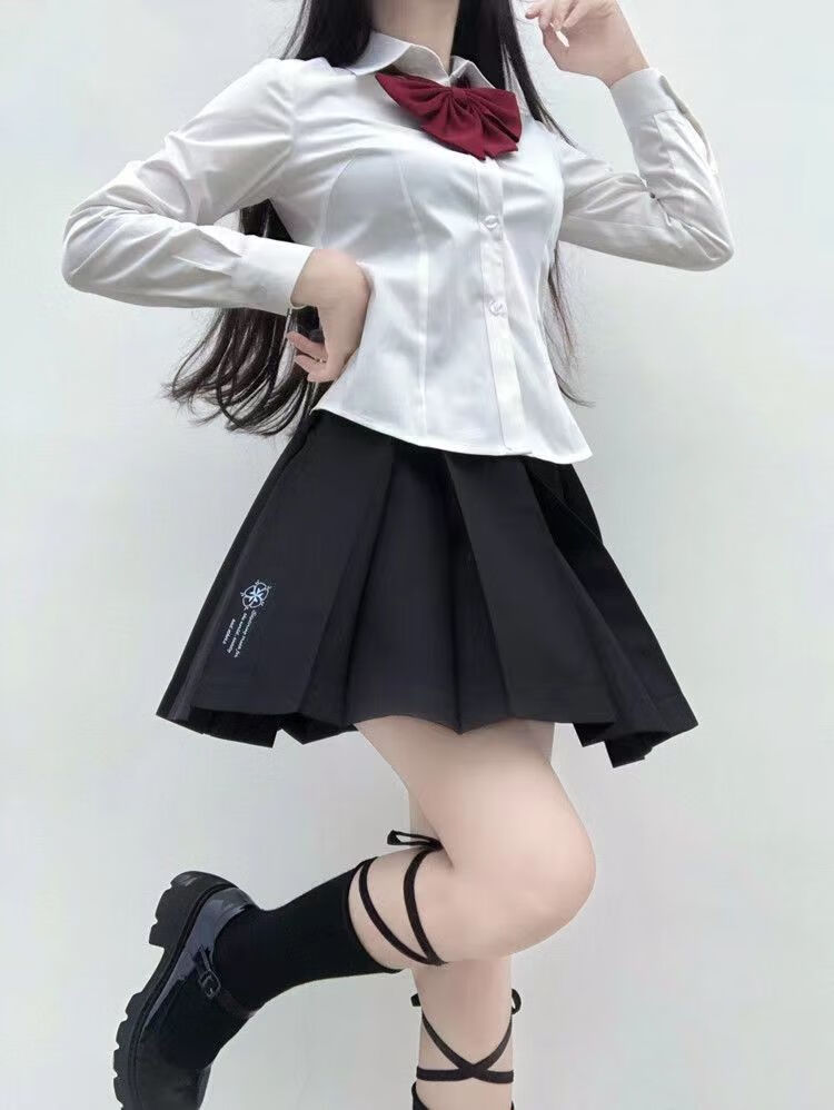 饭小姐不良少女jk制服紧身衬衫女学生收腰衬衣修身纯欲上衣sn0451米白