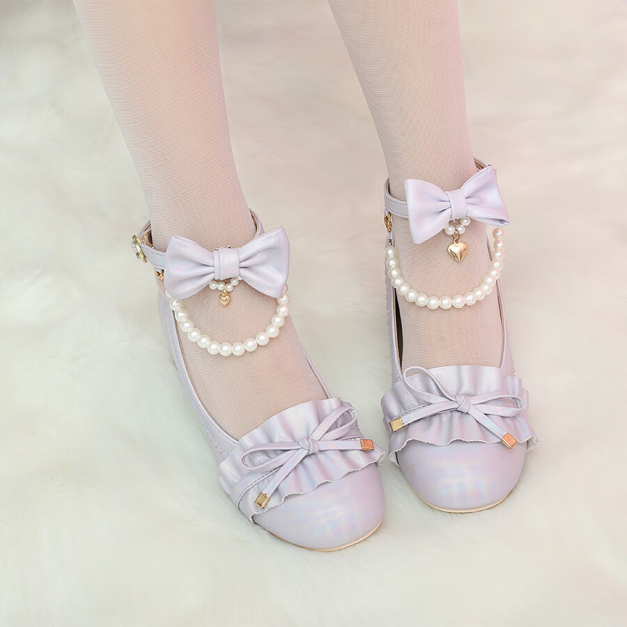 洛丽塔鞋子小高跟梅露露公主lolita鞋中茶会款圆头镭射lo娘可爱娃娃