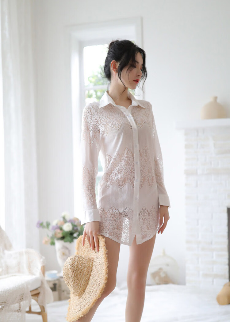泽麒铭 情趣睡裙薄款网纱韩版大码罩纱透明镂空衬衫诱惑夜店镂空女
