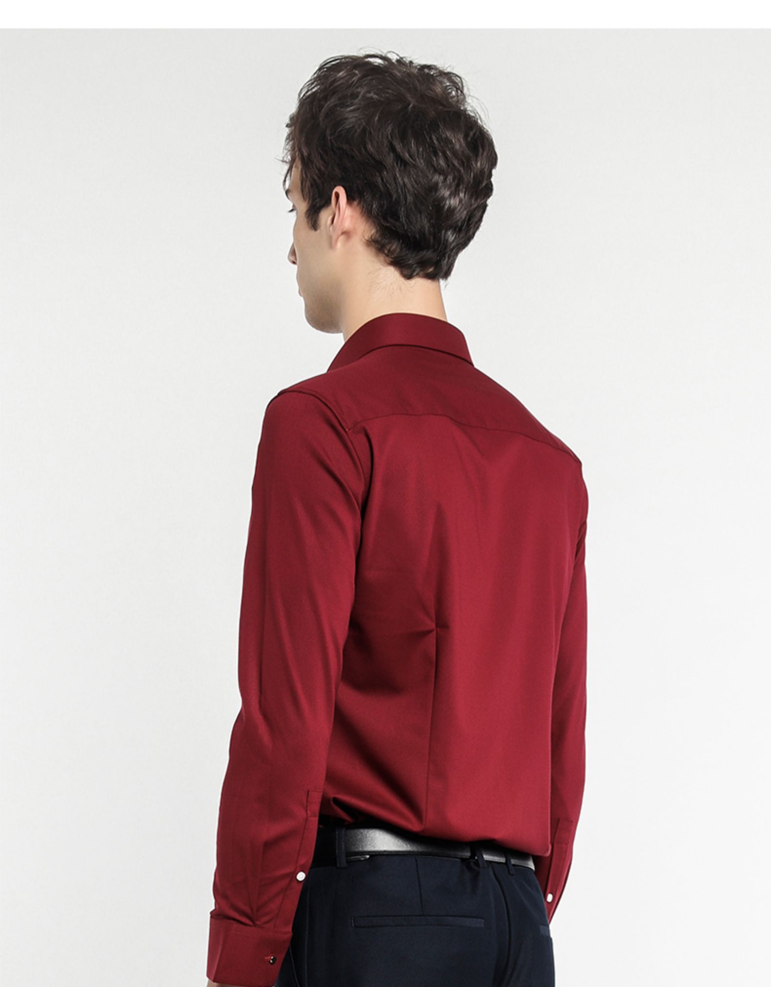 度男装品牌gd&zs春季新款红色婚宴新郎修身韩版休闲长袖衬衫男 酒红色