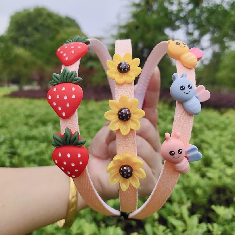 齿防滑头箍发卡可爱卡通发夹小孩学生头花发饰表情包小蜜蜂菠萝三件套