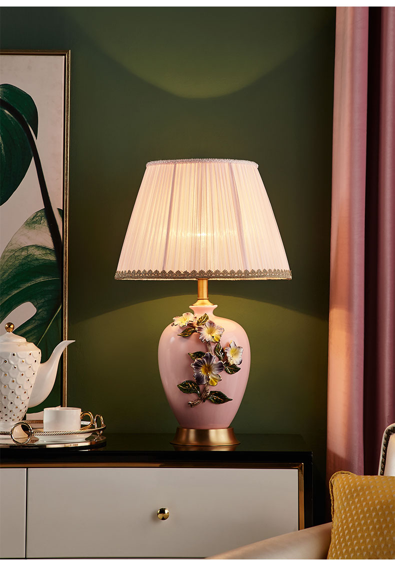 欧式珐琅彩台灯美式田园欧式卧室床头灯新中式客厅沙发茶几灯粉色公主
