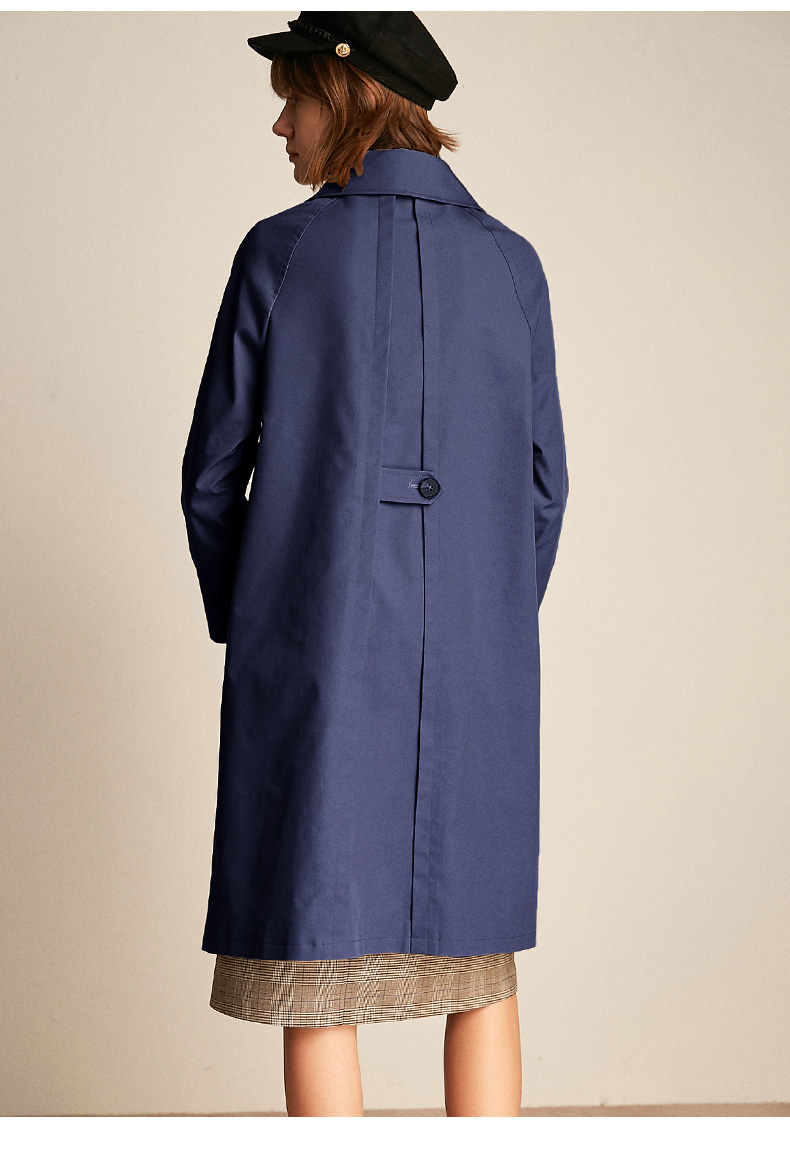 法曼萱蓝色风衣女中长款2022春秋新款韩版时尚休闲宽松chic外套深蓝色