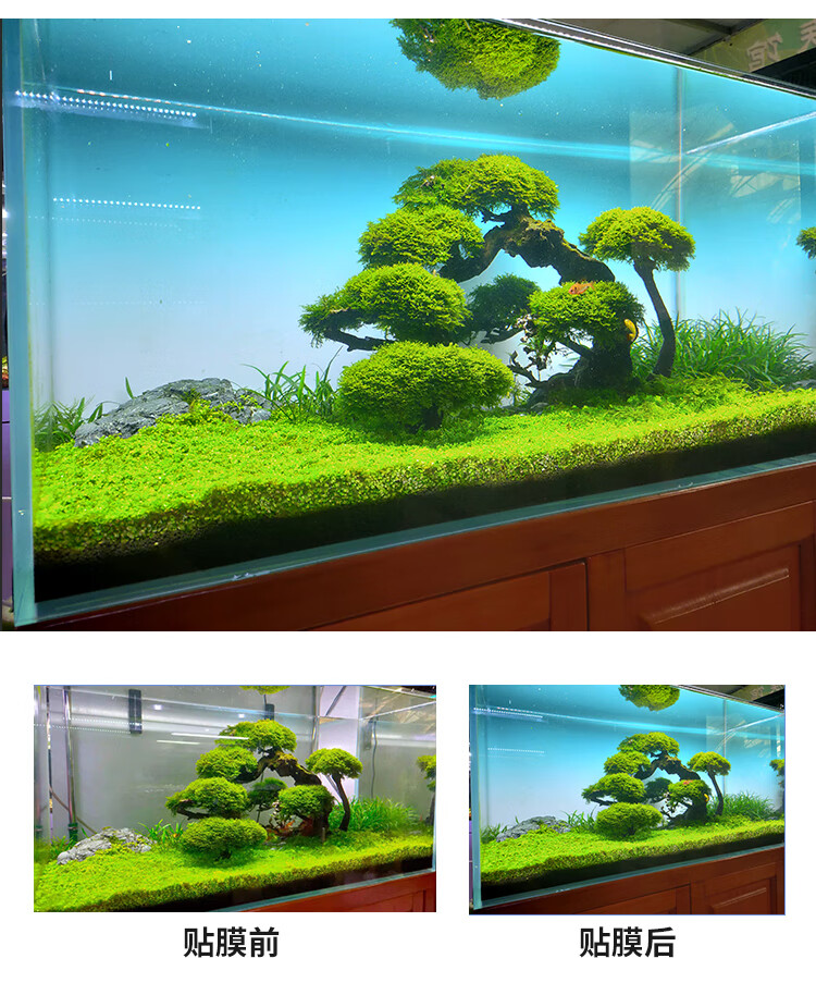 鱼缸背景纸画草缸壁纸造景装饰水族缸底贴纸自粘蓝白青渐变可定制