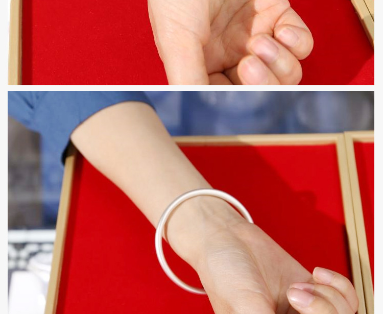 老凤祥款式古法银手镯999纯银素圈实心足银镯子女闭口手环光面定制