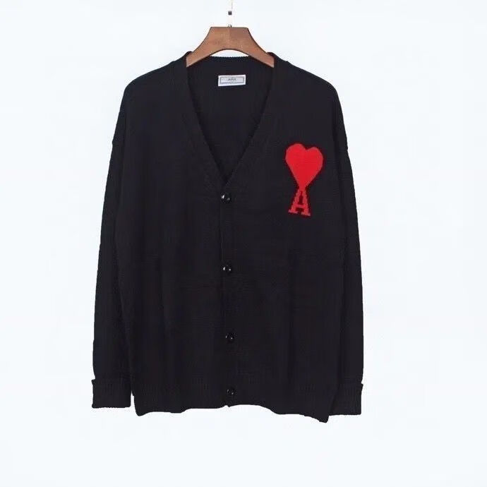 ami paris潮牌ami爱心蓝色刺绣羊毛开衫毛衣 秋冬针织衫长袖 灰色 5xl