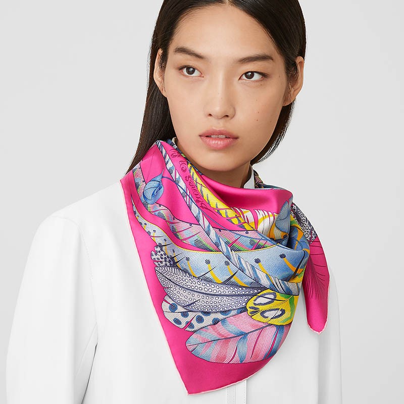 hermes爱马仕女士围巾羽饰庆典90厘米真丝方巾 h003433s 10代购【图片