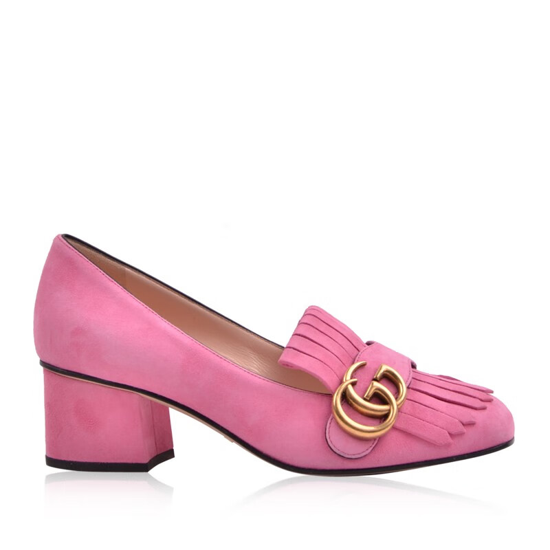 gucci古驰女鞋双g粉色麂皮粗跟高跟鞋5cmdm 粉色 意码36【图片 价格