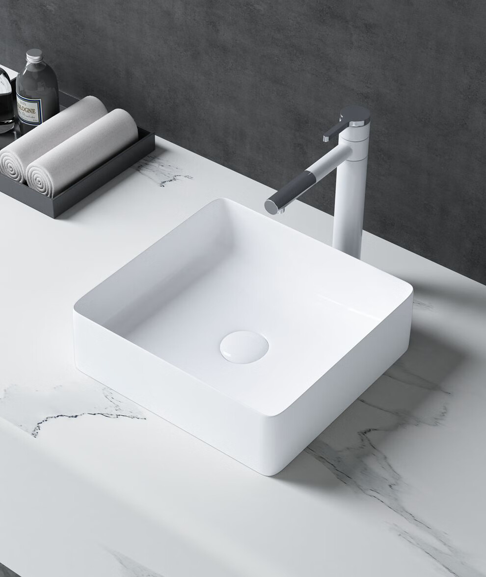 sanmom长方形台上盆陶瓷洗脸盆卫生间洗面盆阳台洗手盆中式洗漱池薄边