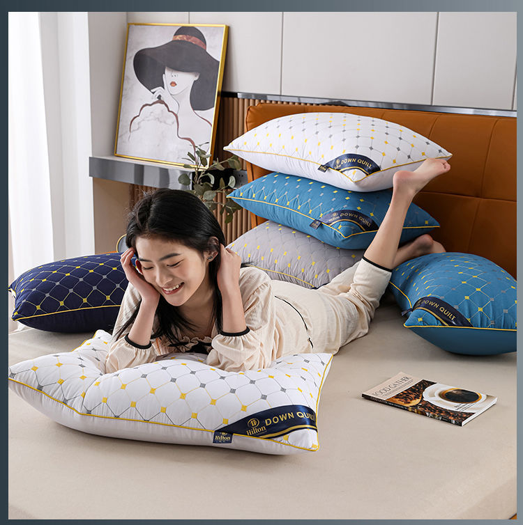 希尔顿酒店款枕芯一对装家用成人枕眠高回弹羽丝绒软枕头满天星单边