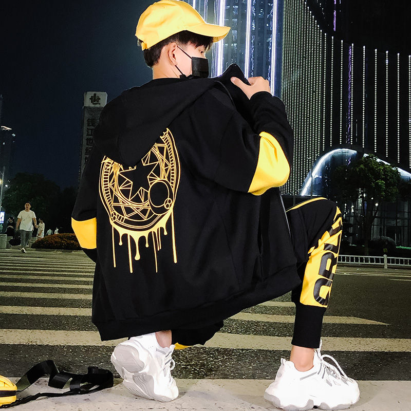 古莱登港风卫衣工装裤套装男学生嘻哈运动服两件套潮流韩版宽松大码