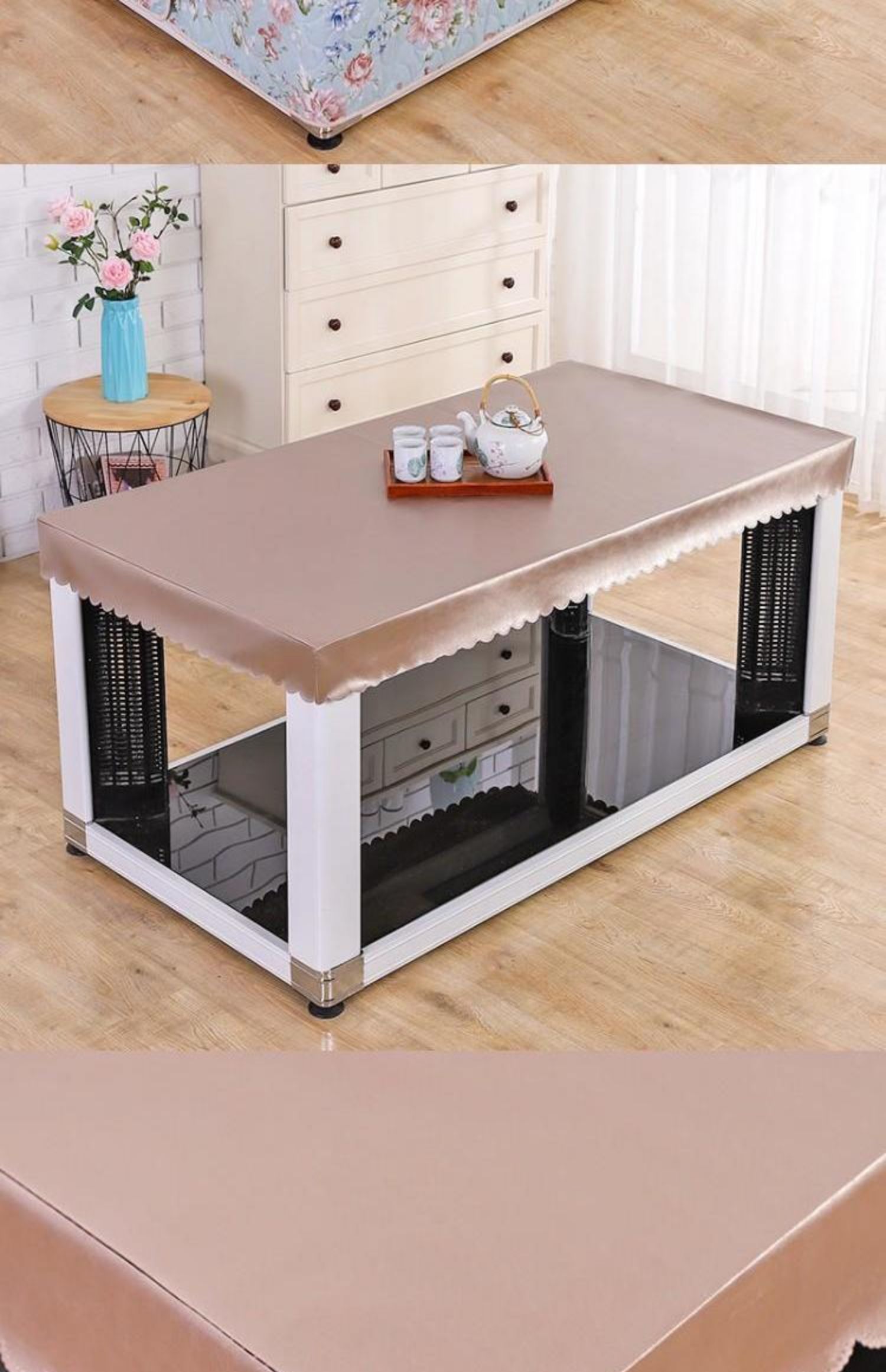 烤火炉桌罩防水皮罩电烤炉桌布电炉套罩长方形电暖桌茶几桌子罩套 浅