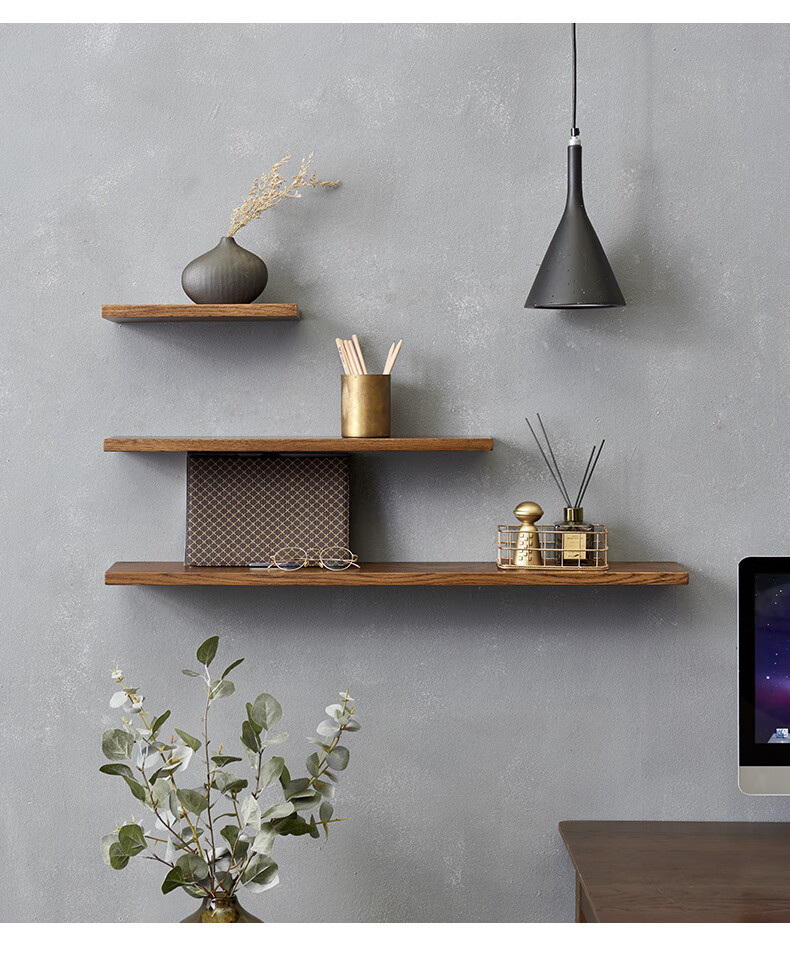 茵曼 实木墙上置物架一字隔板壁挂墙面置物板卧室搁板客厅电视墙 900*