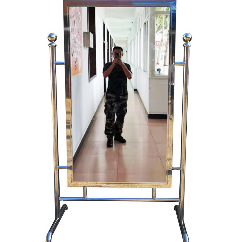 定制机关单位大厅现代简约方形金属落地全身镜容外框宽120高200含镜