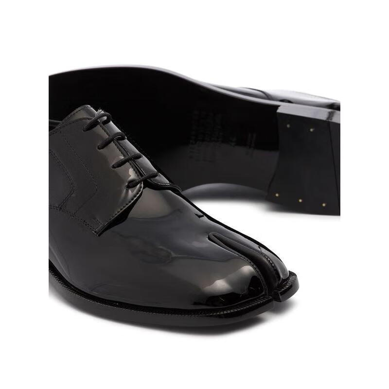 马吉拉maisonmargiela绑带鞋男士tabi皮质系带鞋黑色42it