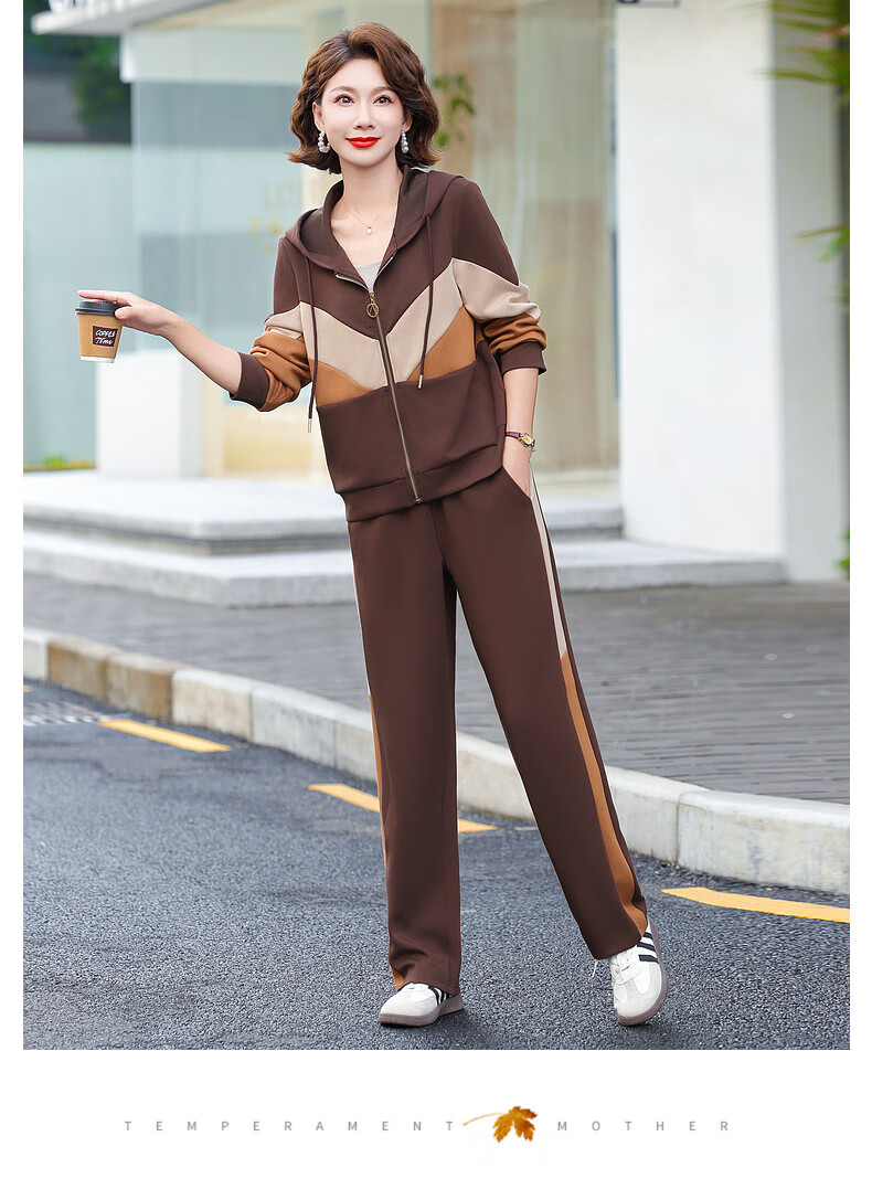 Hengyuanxiang Middle-aged Mom Spring Fashion Sports Suit Middle-aged and Elderly Women's Spring and Autumn Hooded Jacket Casual Two-piece Set 8