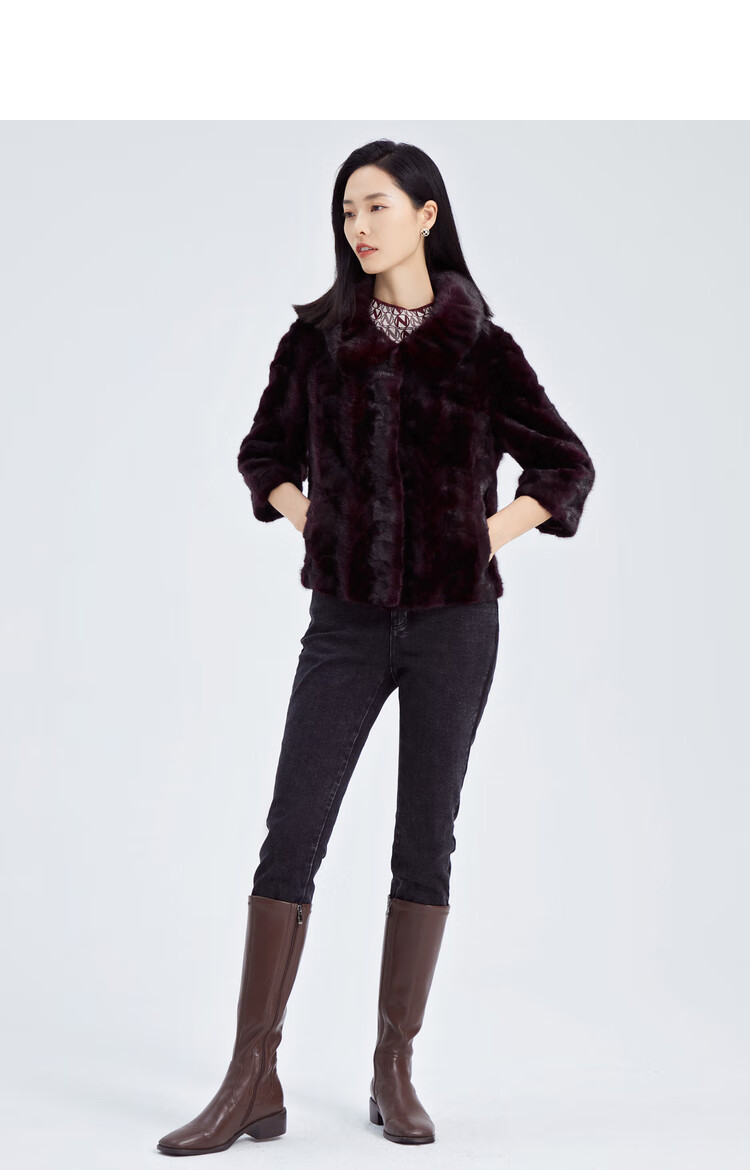 娜尔思(naersi) 双色水貂毛手工缝制贵气皮草女2022冬新款裘皮外套