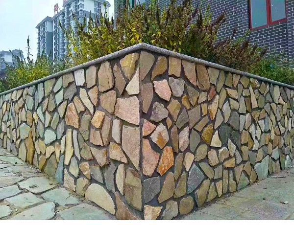 天然石材碎拼文化石锈色板岩外墙砖不规则庭院地砖户外铺路乱石片 彩